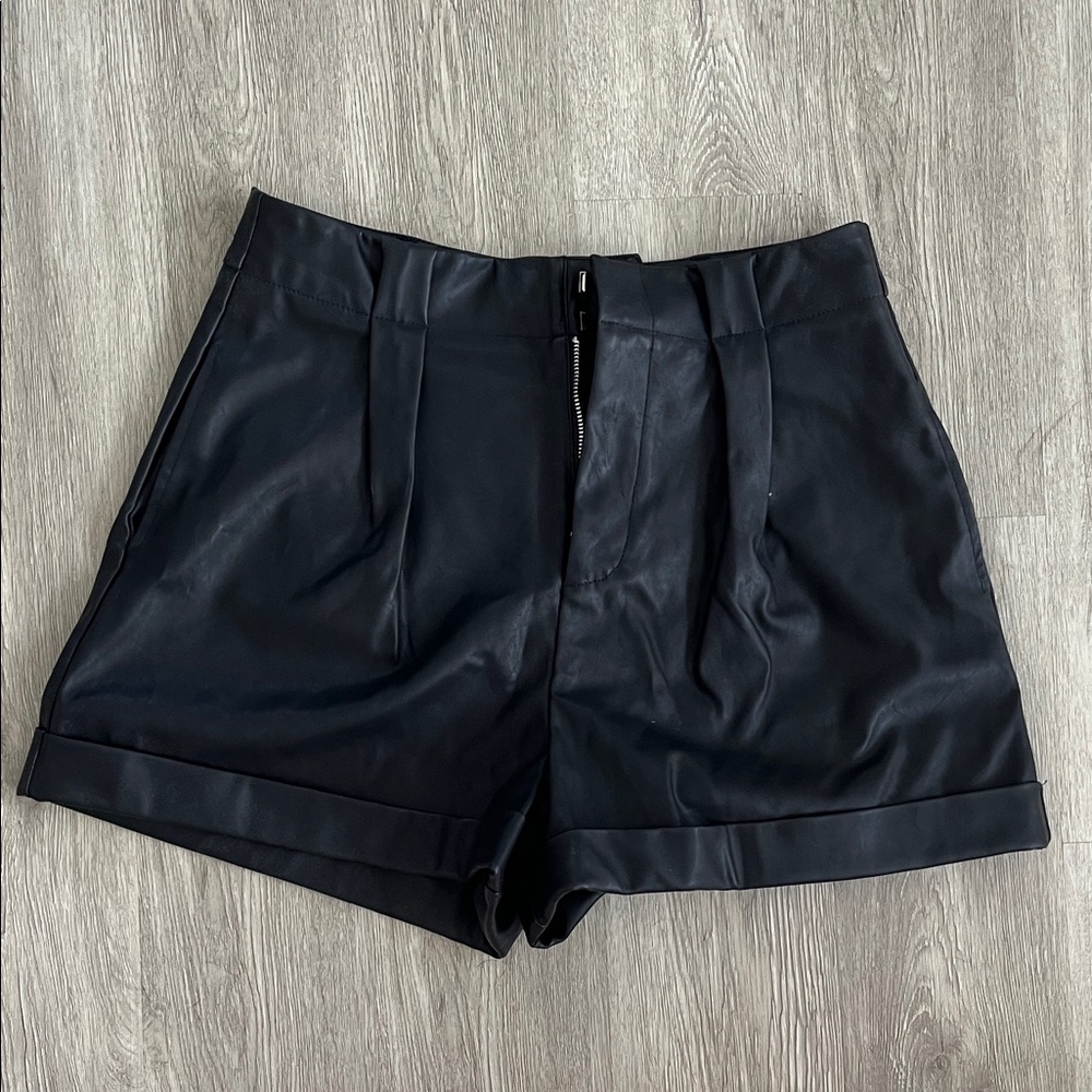 Black Faux Leather Women High Waisted Shorts